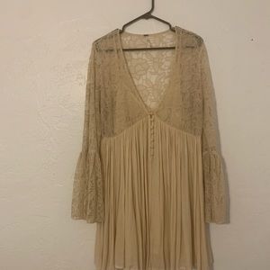 Free People Cream Lace Bell Sleeve Dress